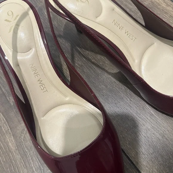 Nine West NWOT Kately 9x9 Slingback Pumps
PLUM PATENT Size  7.5 - Picture 9 of 10